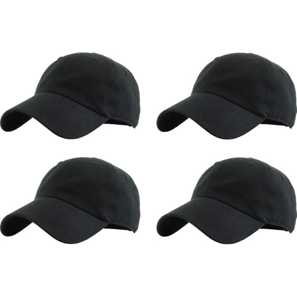 Unisex Black 100% Cotton Pack Of 4 Adjustable Streetwear Classic Baseball Hat